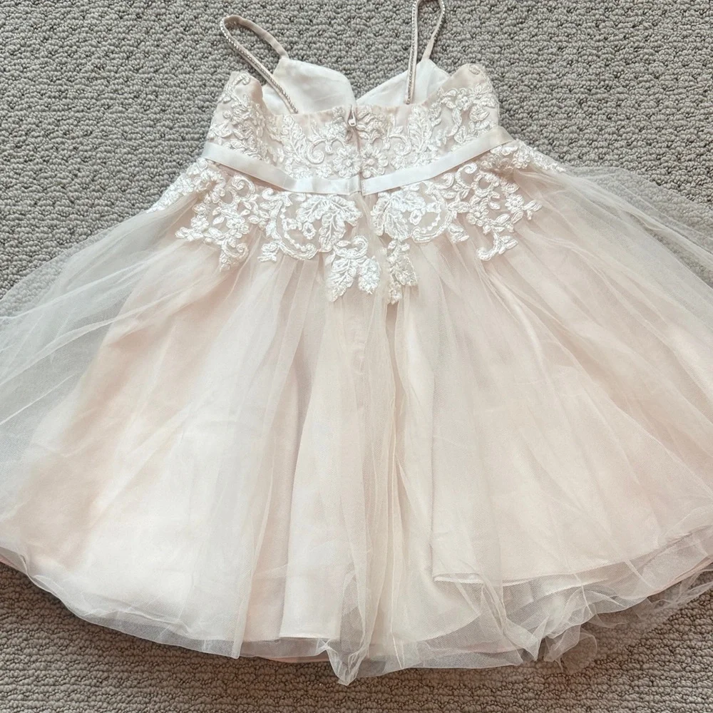 David's Bridal Girls Pale Blush Lace Tulle Formal Dress - Picture 4 of 4